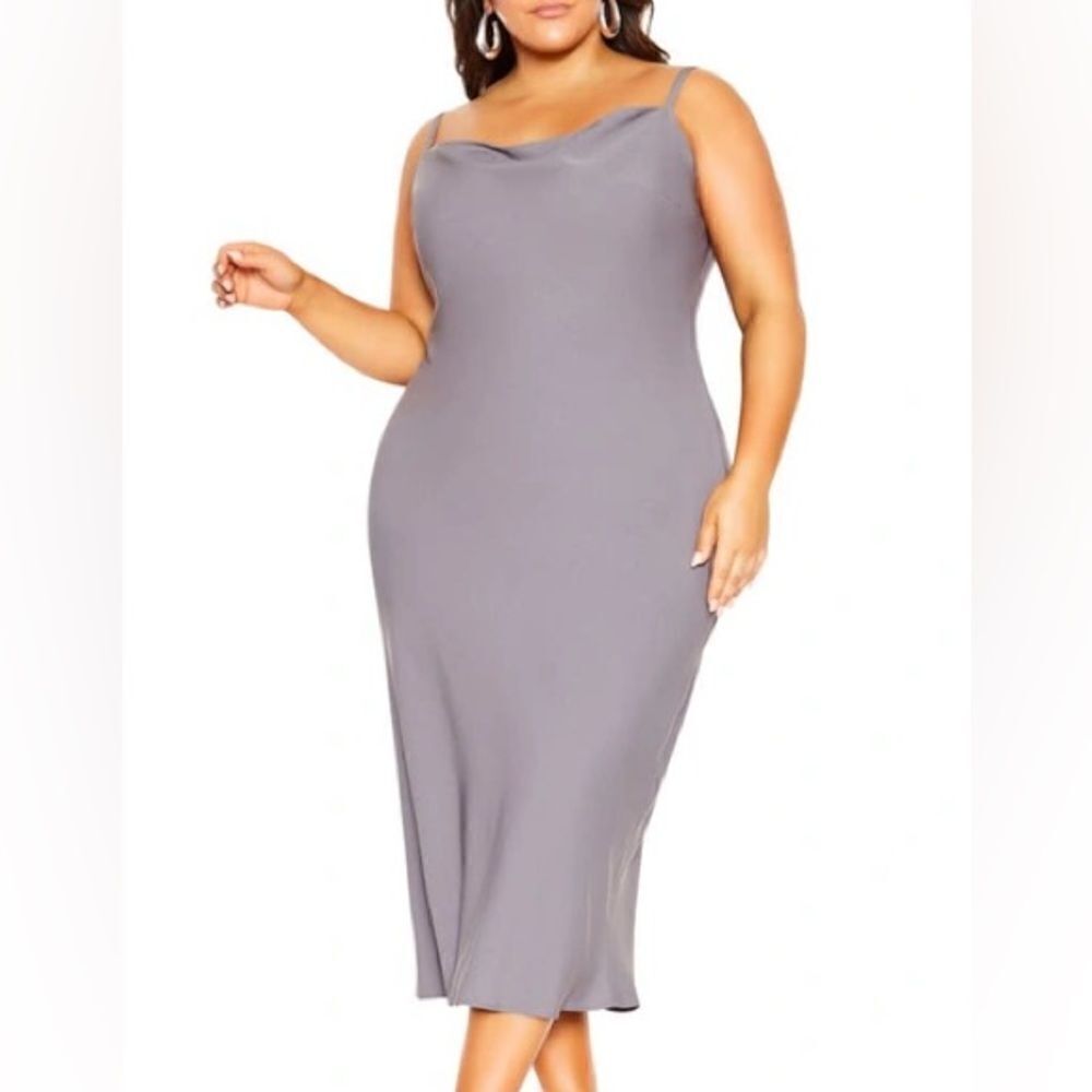 NWT! City Chic Platinum Gray Shimmer Cowl Neck Slip Dress XS / Size 14